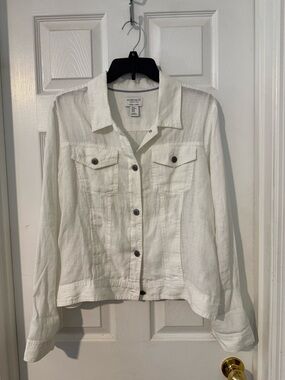 Jones New York White Linen Button-Front Jean Jacket